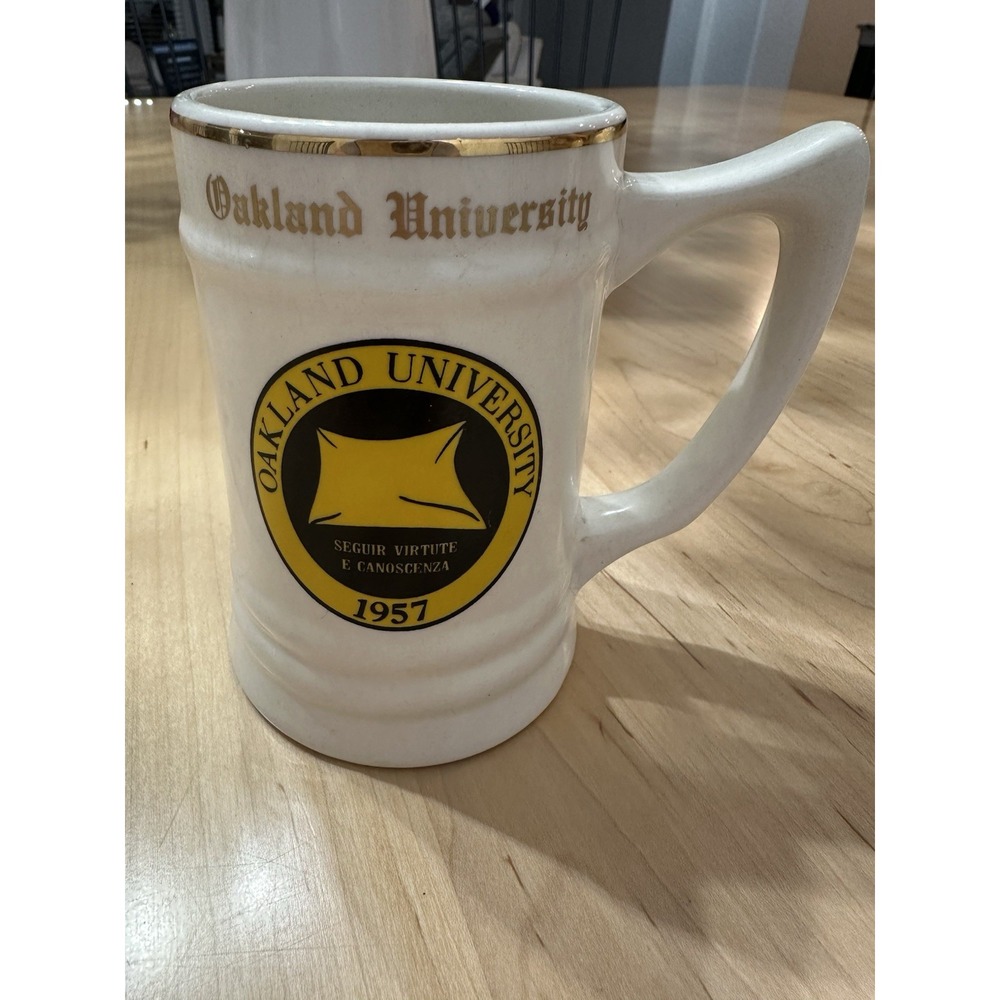 Vintage Oakland University Michigan Full Size Beer Stein Mug Gold Rim